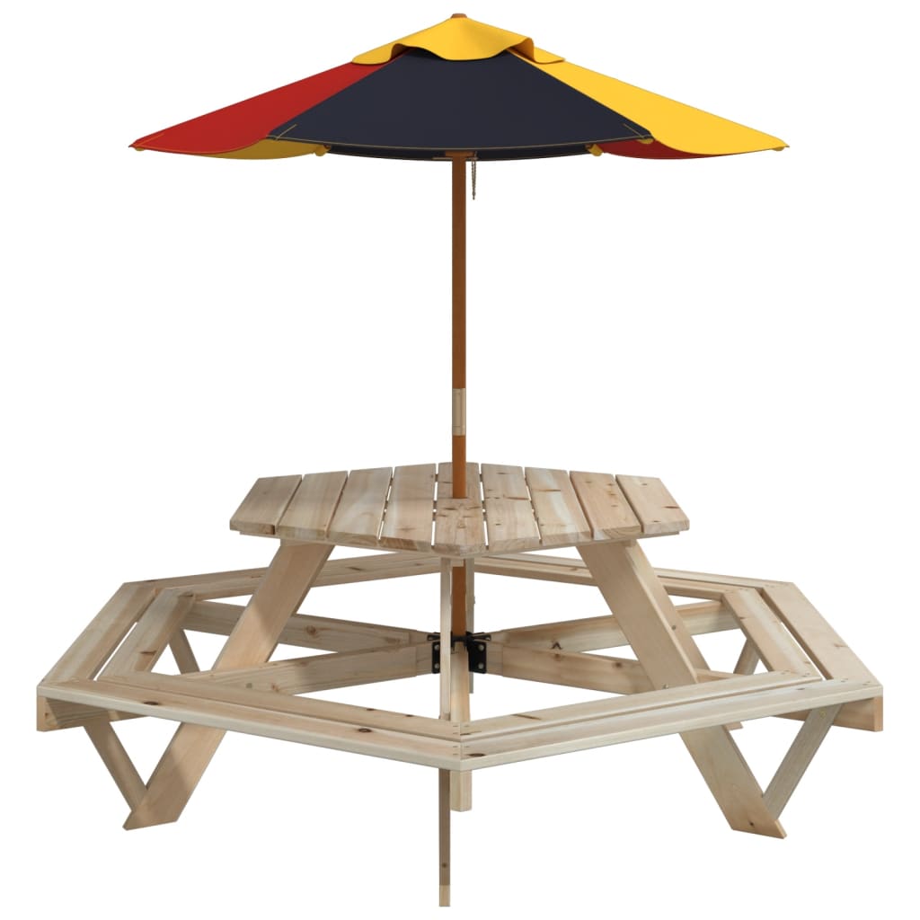 vidaXL Picknicktafel voor 6 kinderen met banken zeshoekig vurenhout