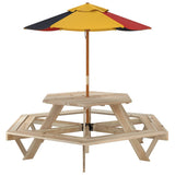 vidaXL Picknicktafel voor 6 kinderen met banken zeshoekig vurenhout