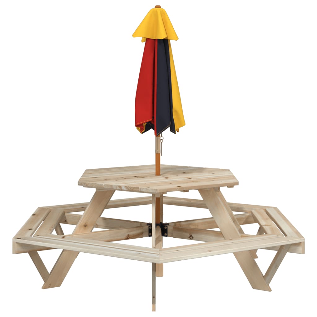 vidaXL Picknicktafel voor 6 kinderen met banken zeshoekig vurenhout
