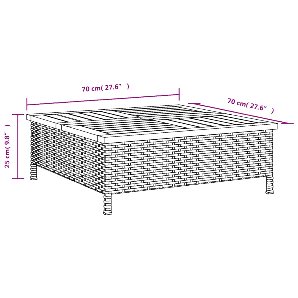 vidaXL Tuintafel 70x70x25 cm poly rattan en acaciahout zwart