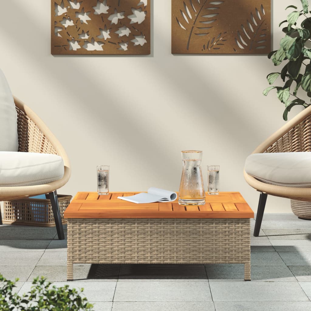 vidaXL Tuintafel 70x70x25 cm poly rattan en acaciahout zwart