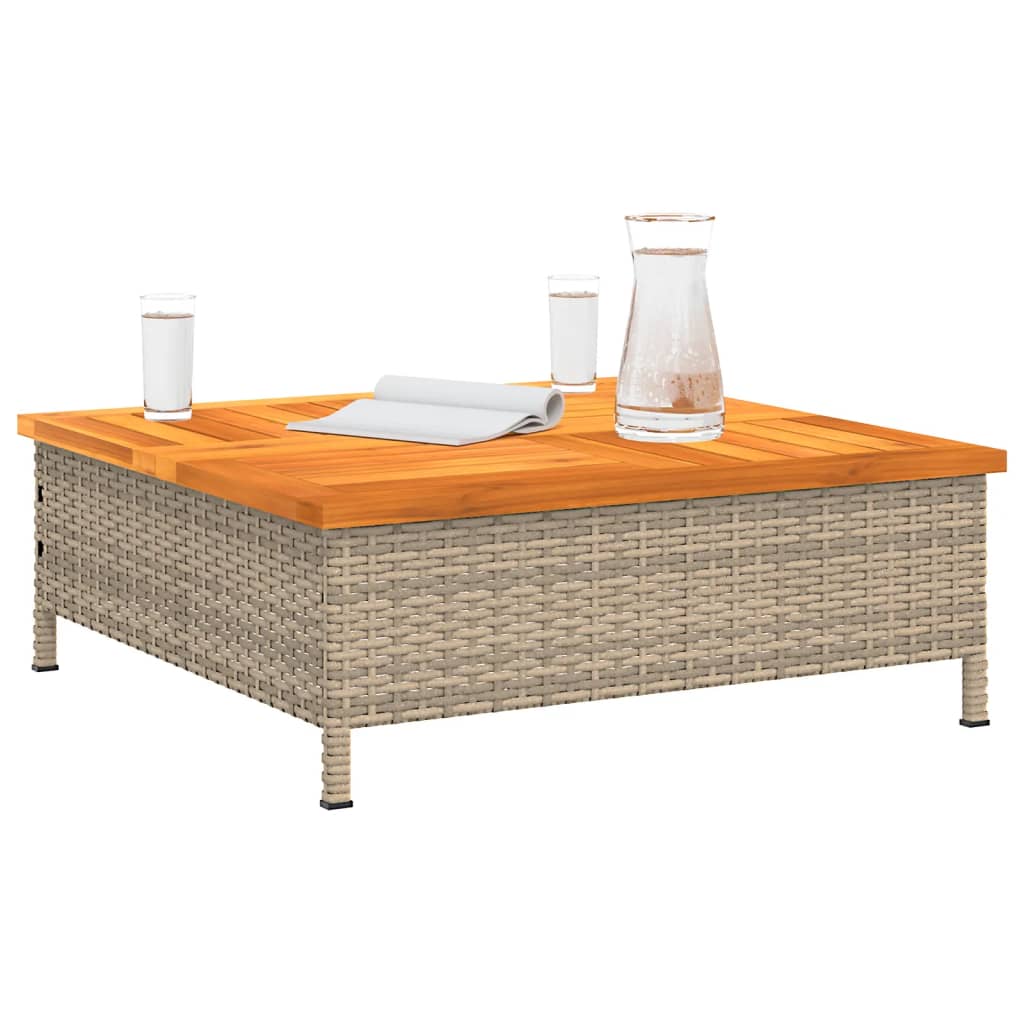 vidaXL Tuintafel 70x70x25 cm poly rattan en acaciahout zwart