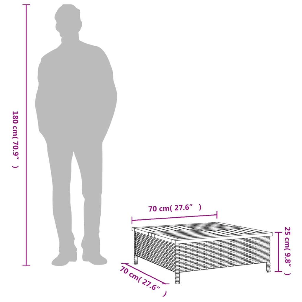 vidaXL Tuintafel 70x70x25 cm poly rattan en acaciahout zwart