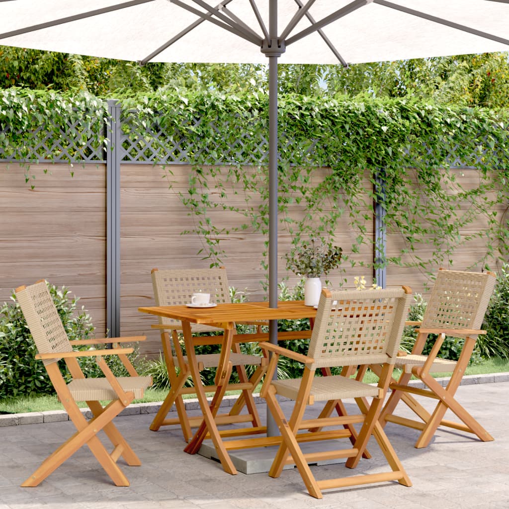 vidaXL 5-delige Tuinset poly rattan en massief hout zwart
