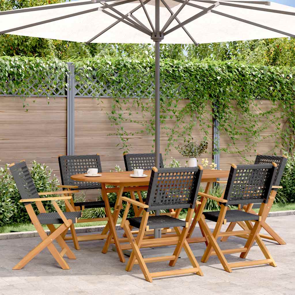 vidaXL 7-delige Tuinset poly rattan en massief hout zwart