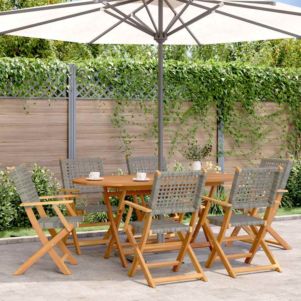 vidaXL 7-delige Tuinset poly rattan en massief hout zwart