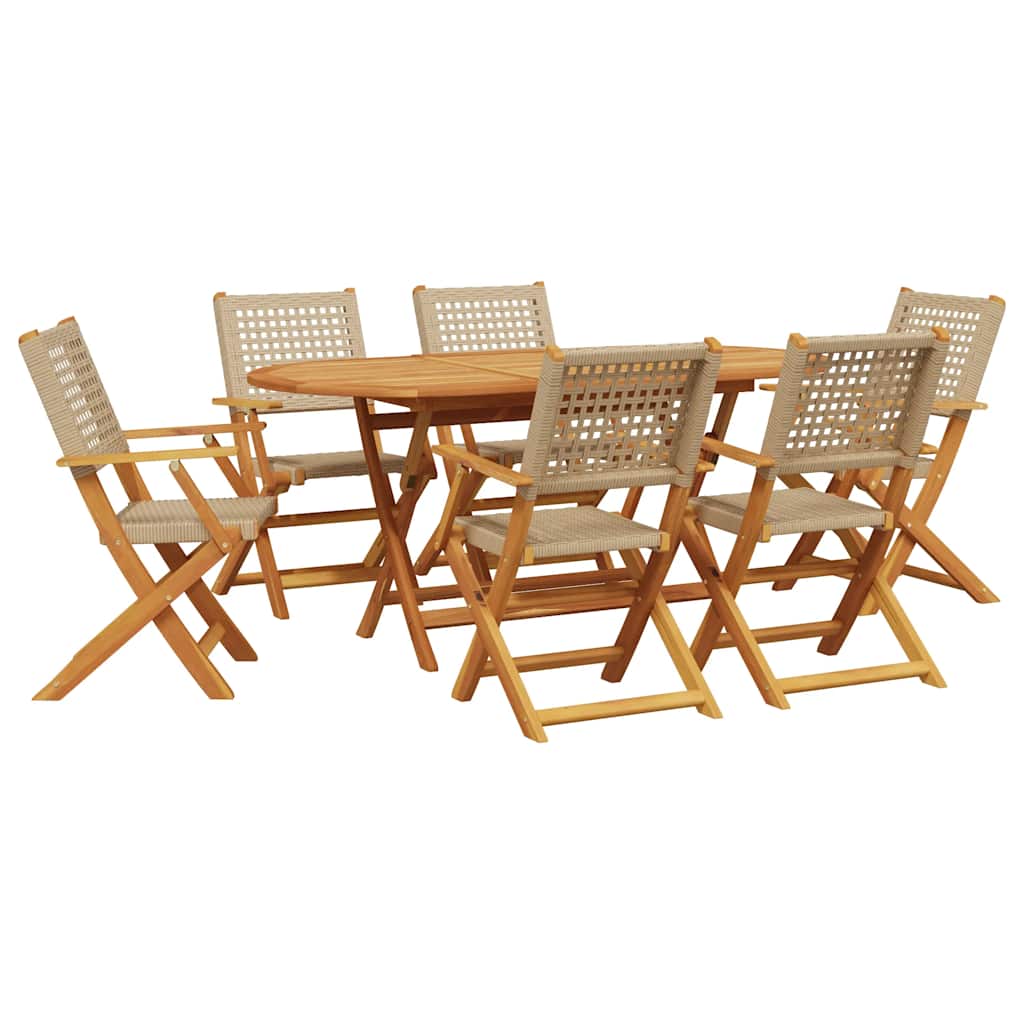 vidaXL 7-delige Tuinset poly rattan en massief hout zwart
