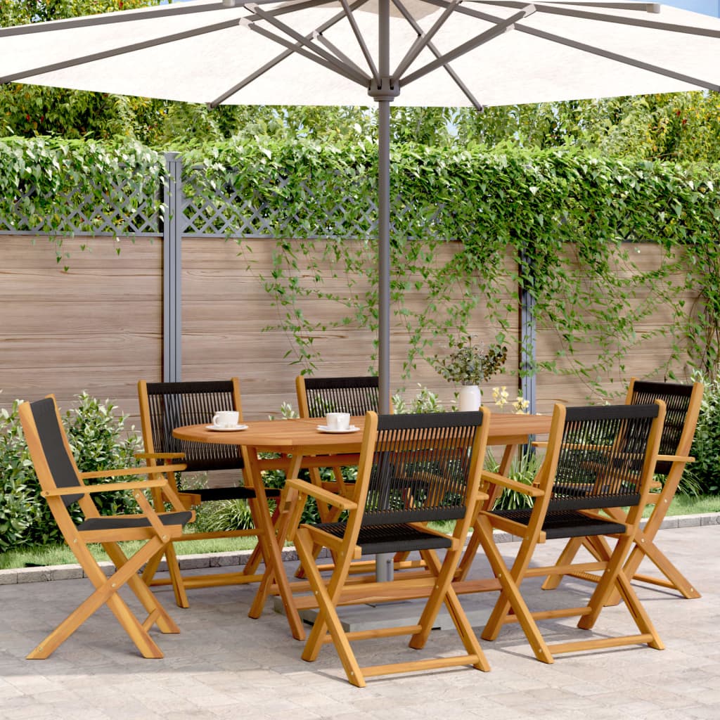 vidaXL 7-delige Tuinset polypropeen en massief hout zwart