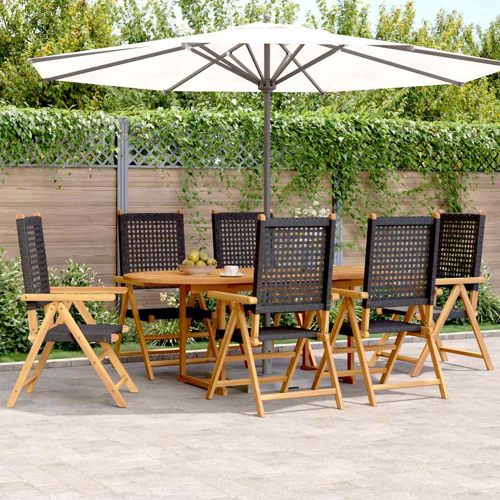 vidaXL 7-delige Tuinset poly rattan en massief hout zwart