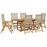 vidaXL 7-delige Tuinset poly rattan en massief hout zwart