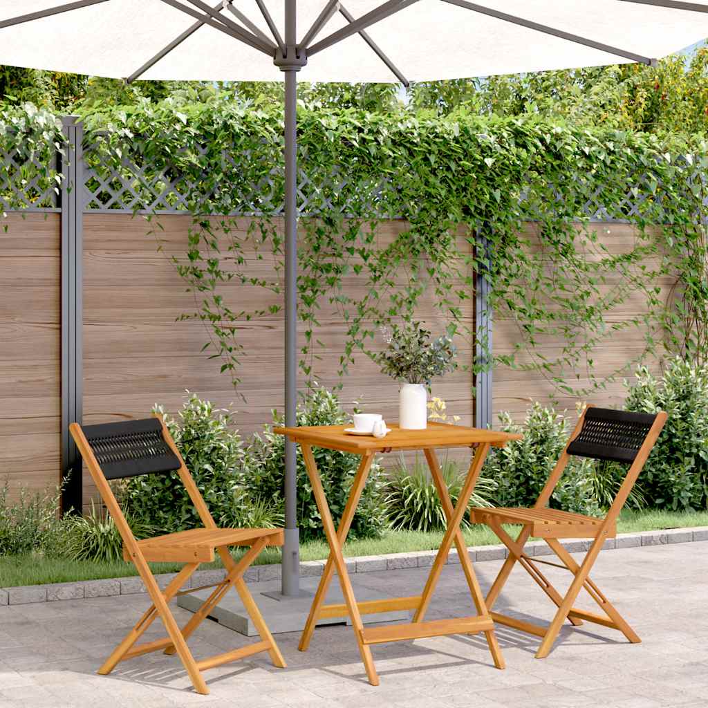 vidaXL 3-delige Bistroset polypropeen en massief hout zwart