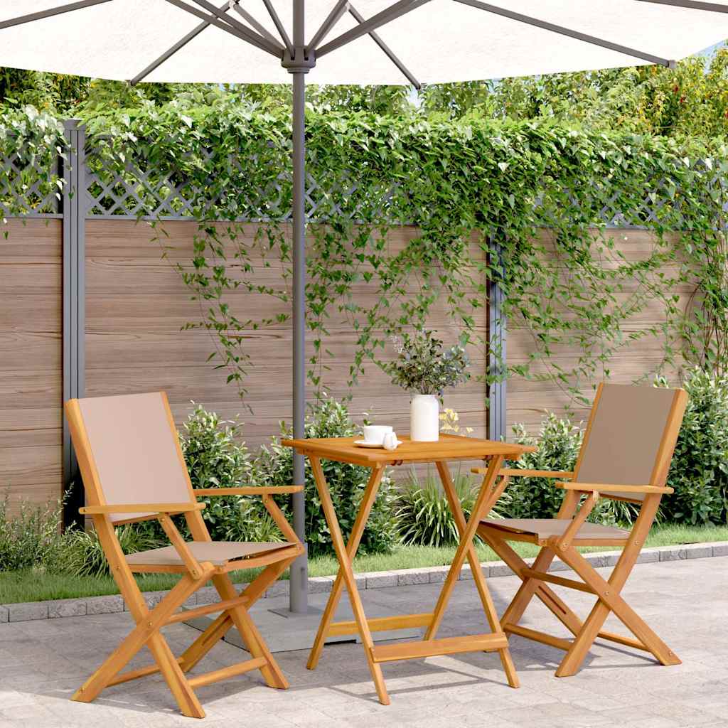 vidaXL 3-delige Bistroset stof en massief hout crèmewit