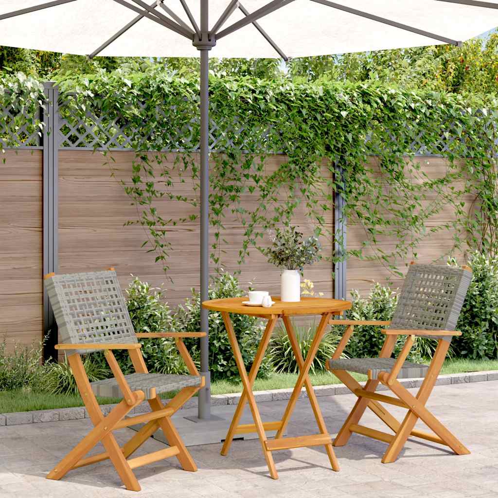 vidaXL 3-delige Bistroset poly rattan en massief hout zwart