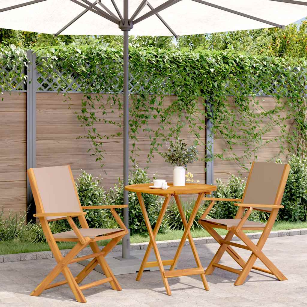 vidaXL 3-delige Bistroset stof en massief hout crèmewit