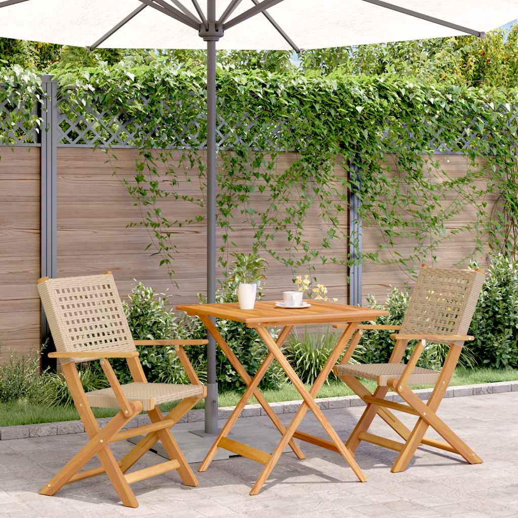 vidaXL 3-delige Bistroset poly rattan en massief hout zwart