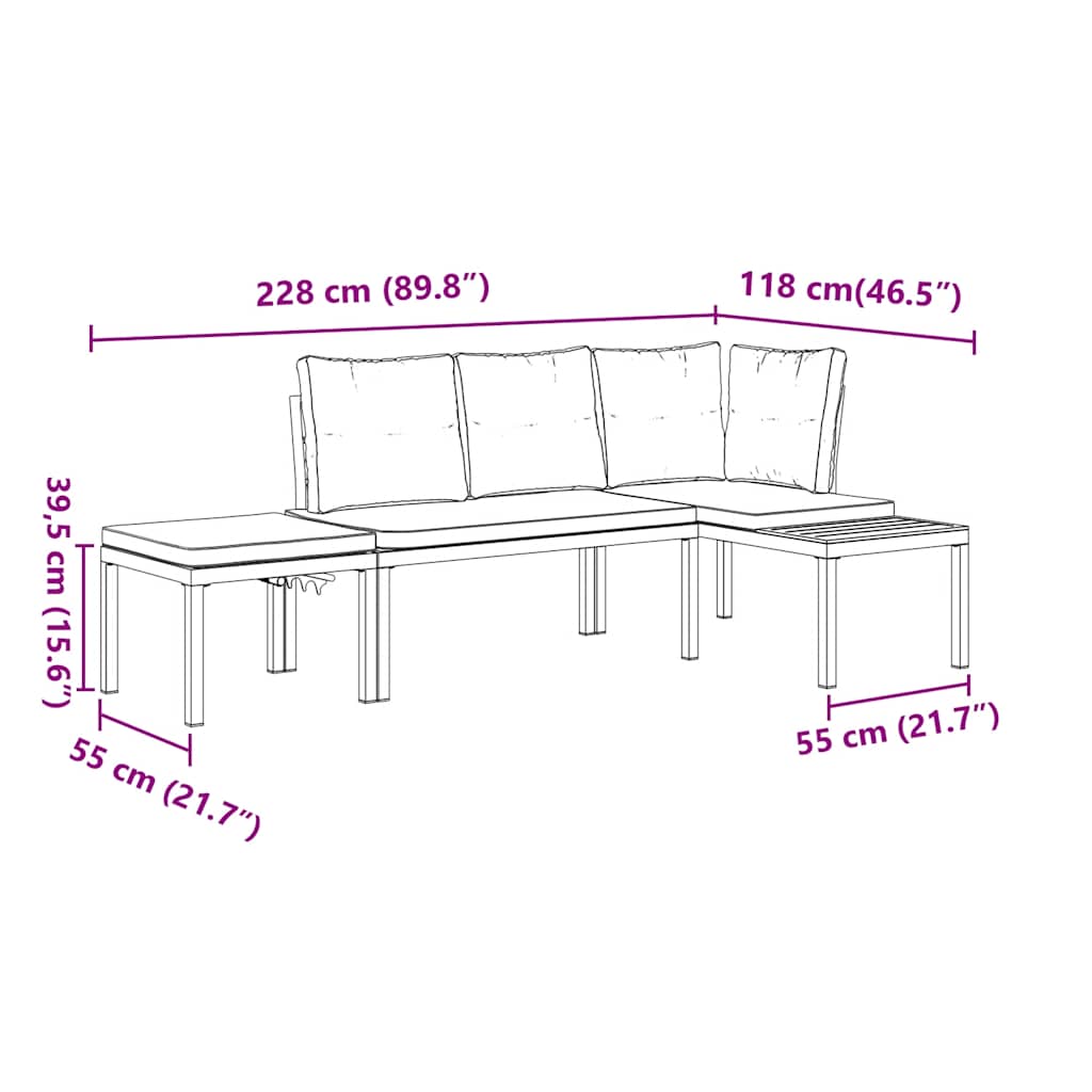 vidaXL 4-delige Loungeset met kussens gepoedercoat staal zwart