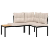 vidaXL 4-delige Loungeset met kussens gepoedercoat staal zwart