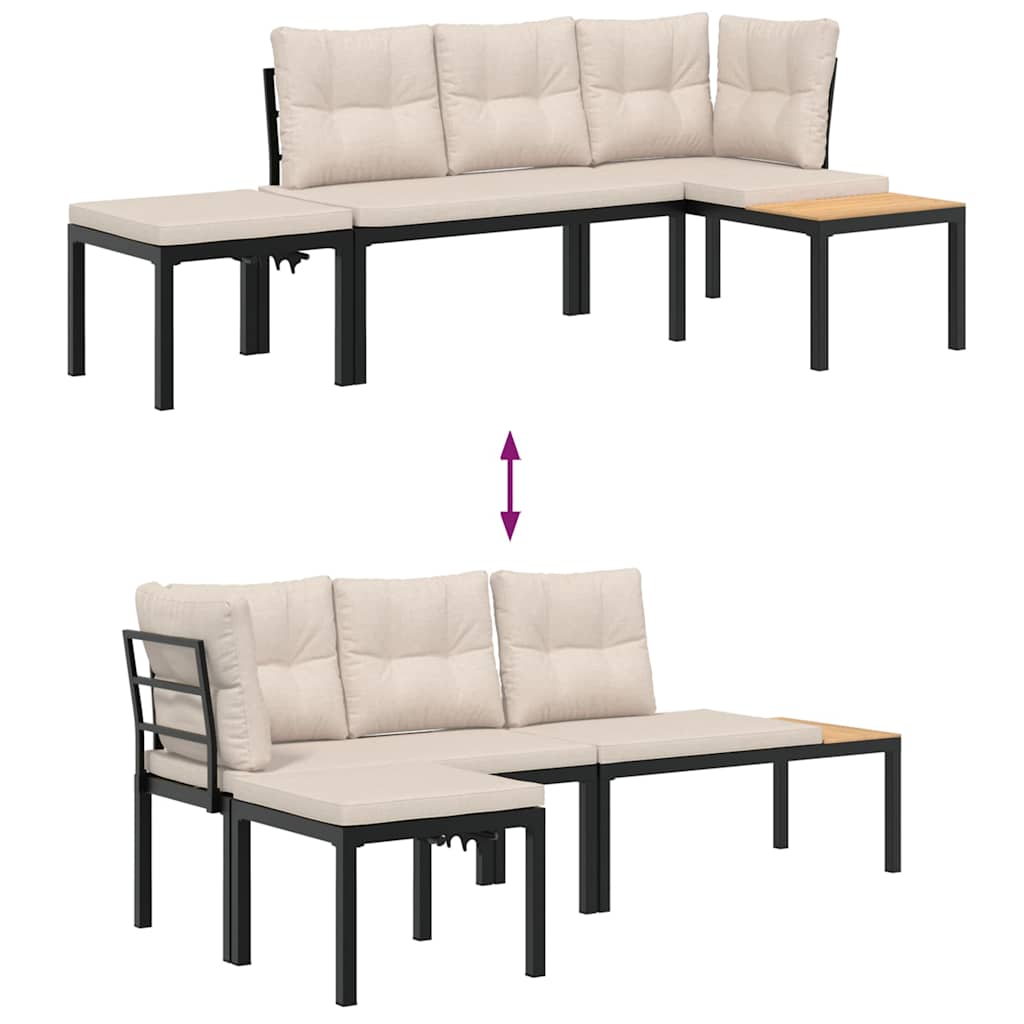 vidaXL 4-delige Loungeset met kussens gepoedercoat staal zwart