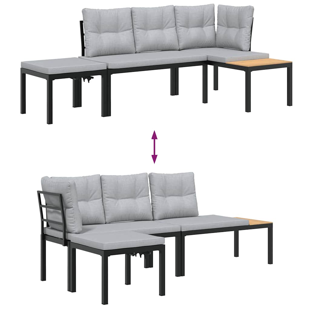 vidaXL 3-Piece Lounge Set with Cushions Powder-Coated Steel Black