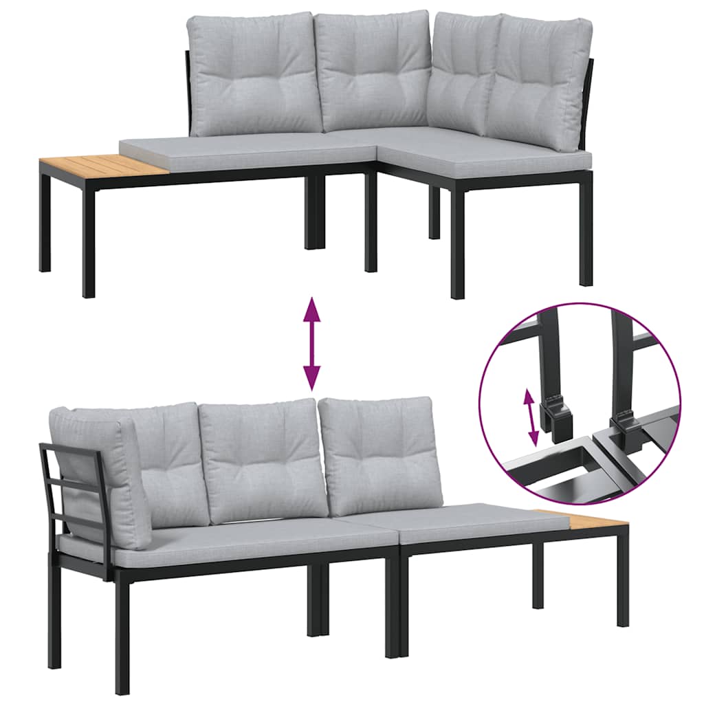 vidaXL 3-Piece Lounge Set with Cushions Powder-Coated Steel Black