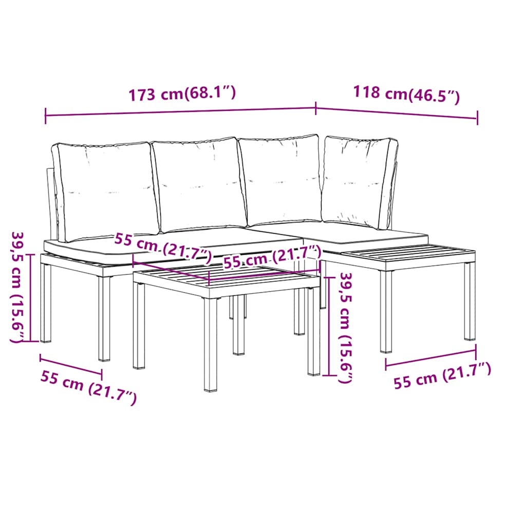 vidaXL 3-Piece Lounge Set with Cushions Powder-Coated Steel Black