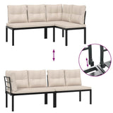 vidaXL 3-Piece Lounge Set with Cushions Powder-Coated Steel Black