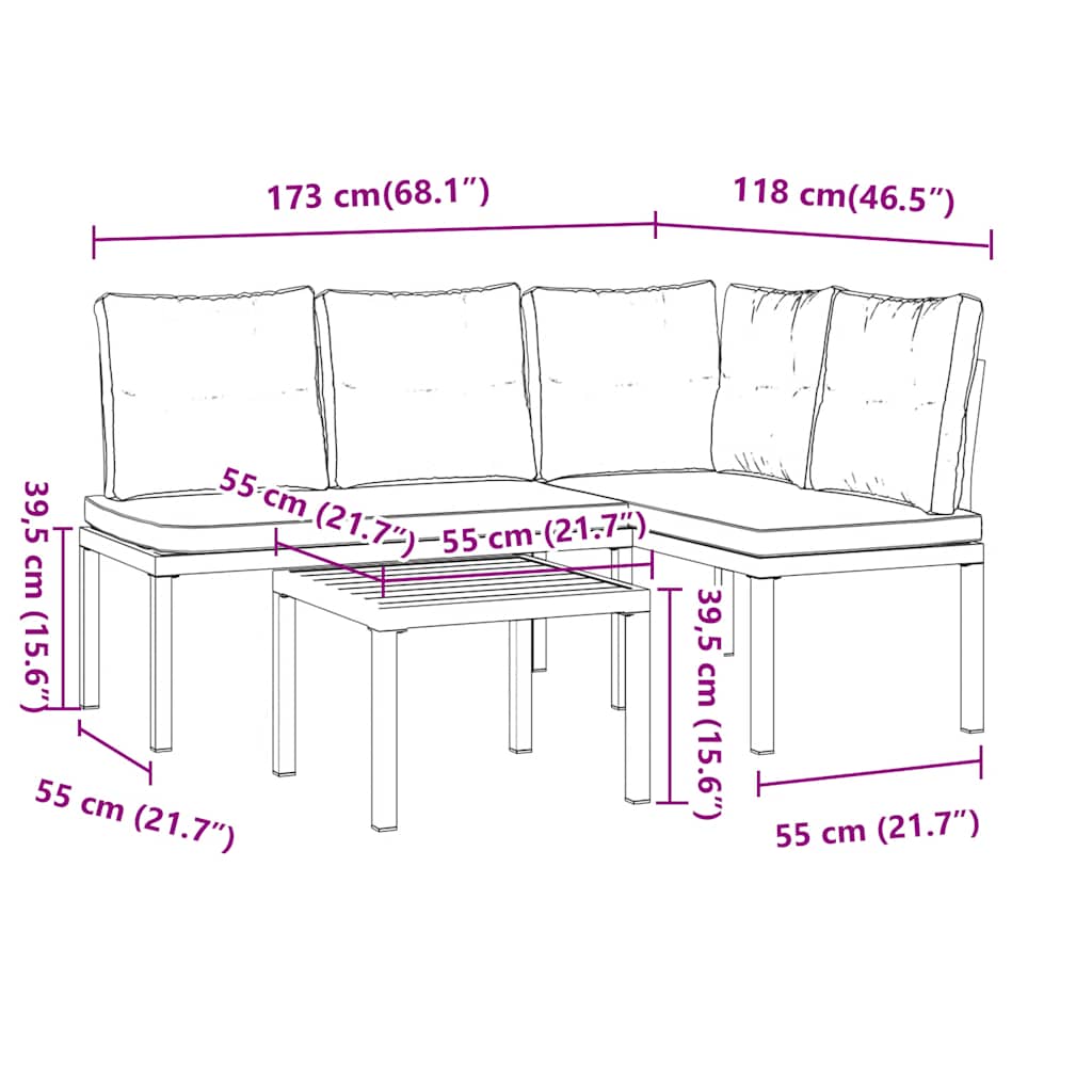 vidaXL 3-Piece Lounge Set with Cushions Powder-Coated Steel Black