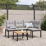 vidaXL 3-Piece Lounge Set with Cushions Powder-Coated Steel Black