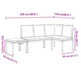 vidaXL 4-delige Loungeset met kussens gepoedercoat staal zwart