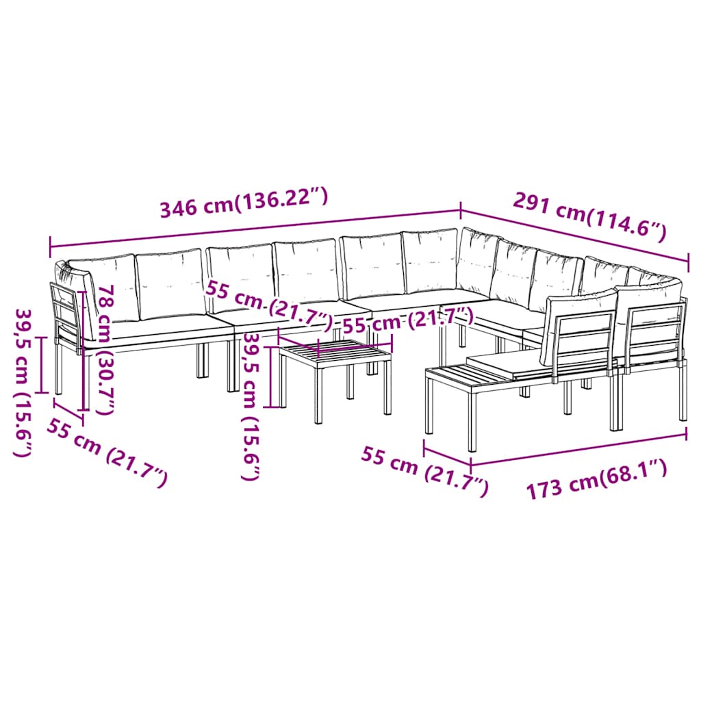 vidaXL 7-Piece Lounge Set with Cushions Powder-Coated Steel Black