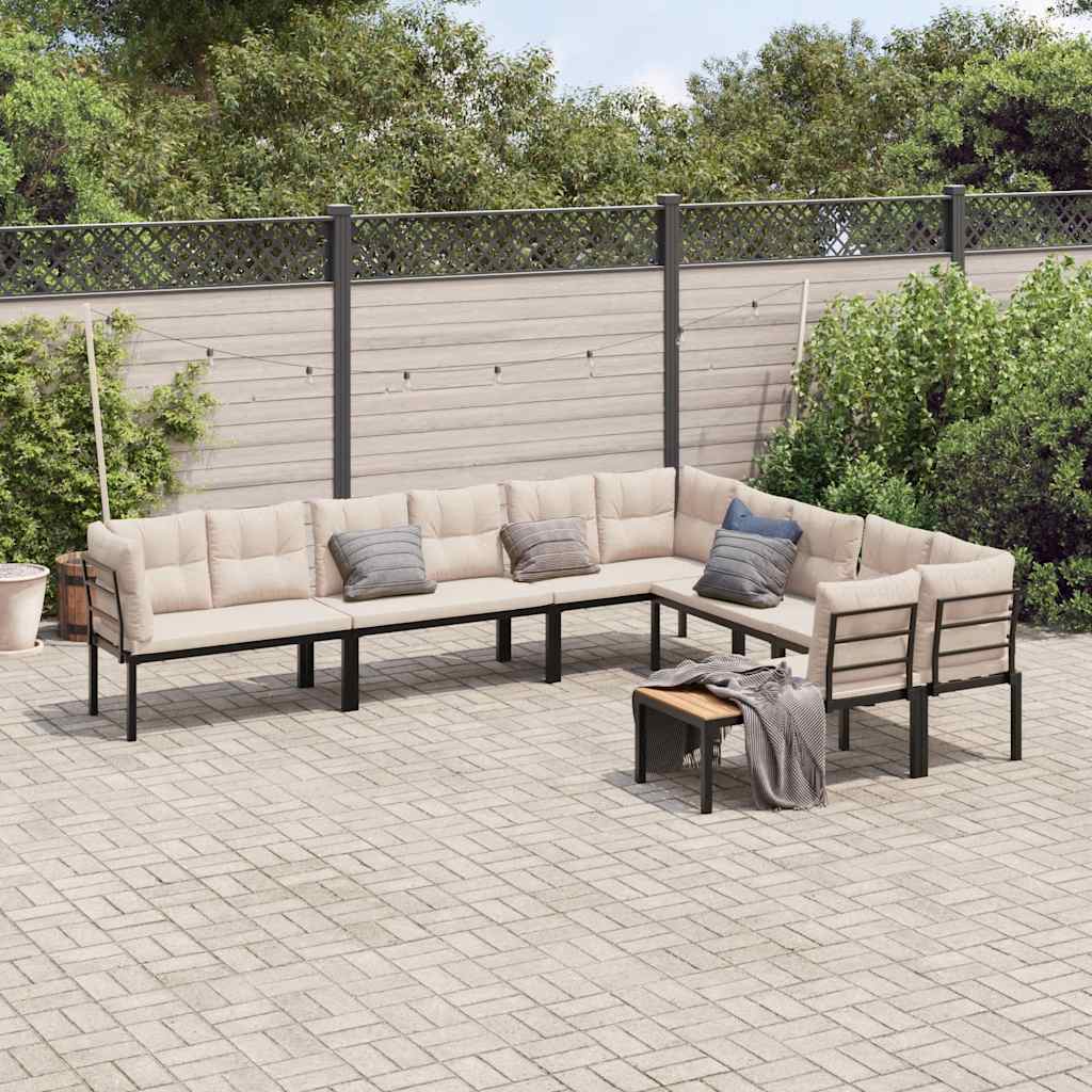 vidaXL 7-Piece Lounge Set with Cushions Powder-Coated Steel Black