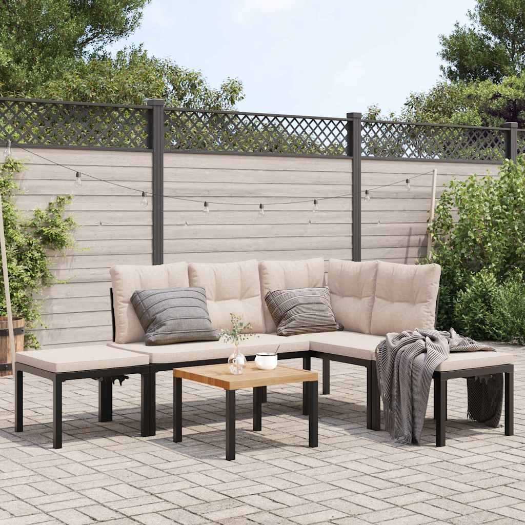 vidaXL 5-Piece Lounge Set with Cushions Powder-Coated Steel Black