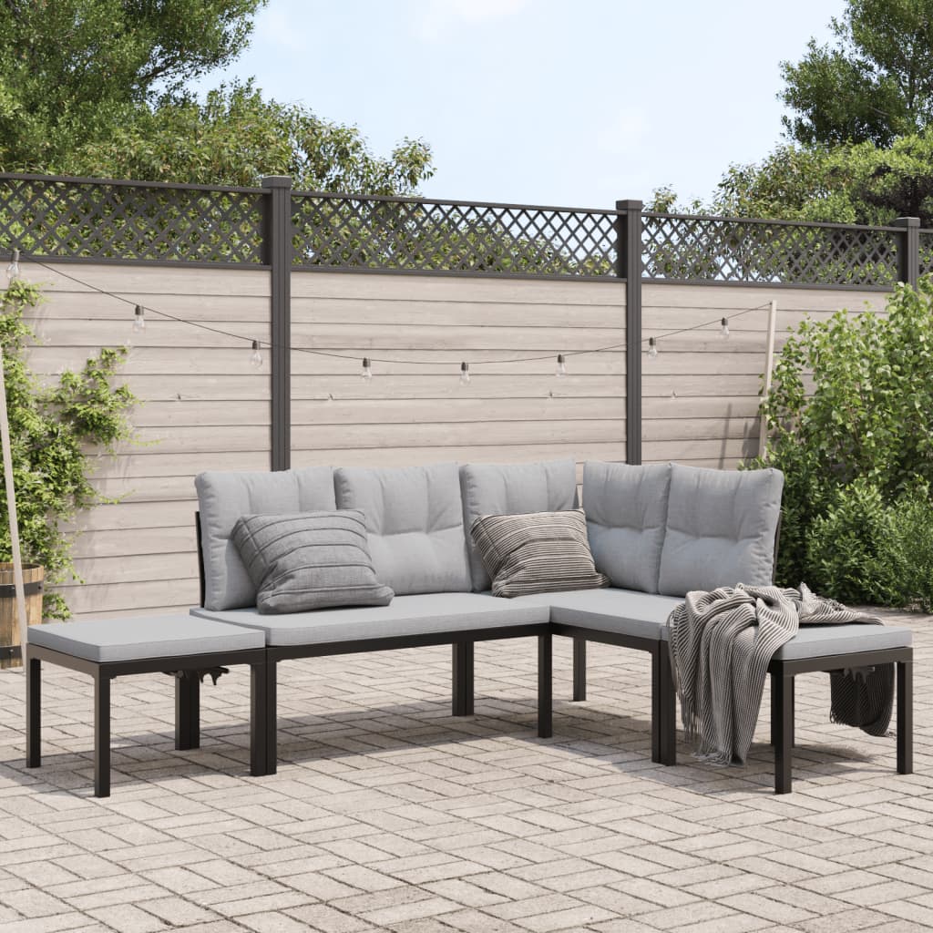 vidaXL 5-Piece Lounge Set with Cushions Powder-Coated Steel Black