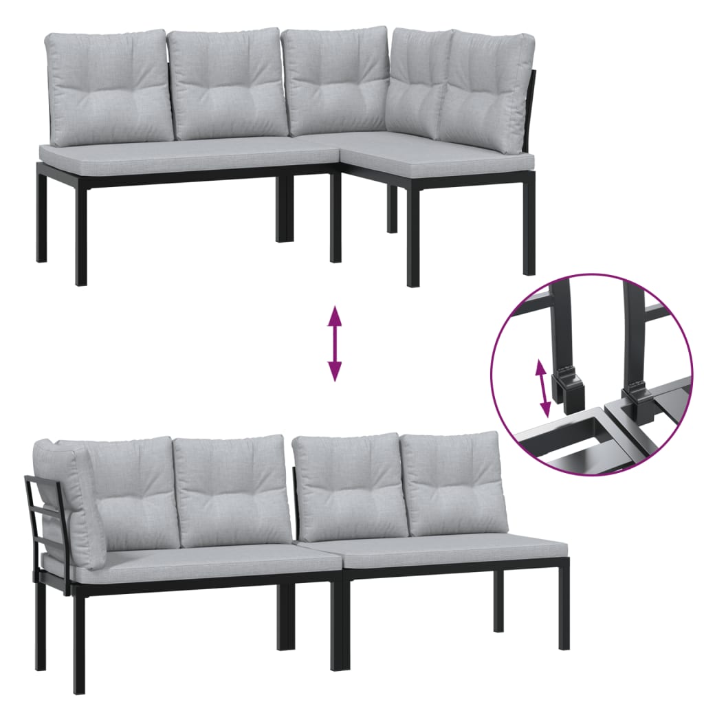vidaXL 5-Piece Lounge Set with Cushions Powder-Coated Steel Black