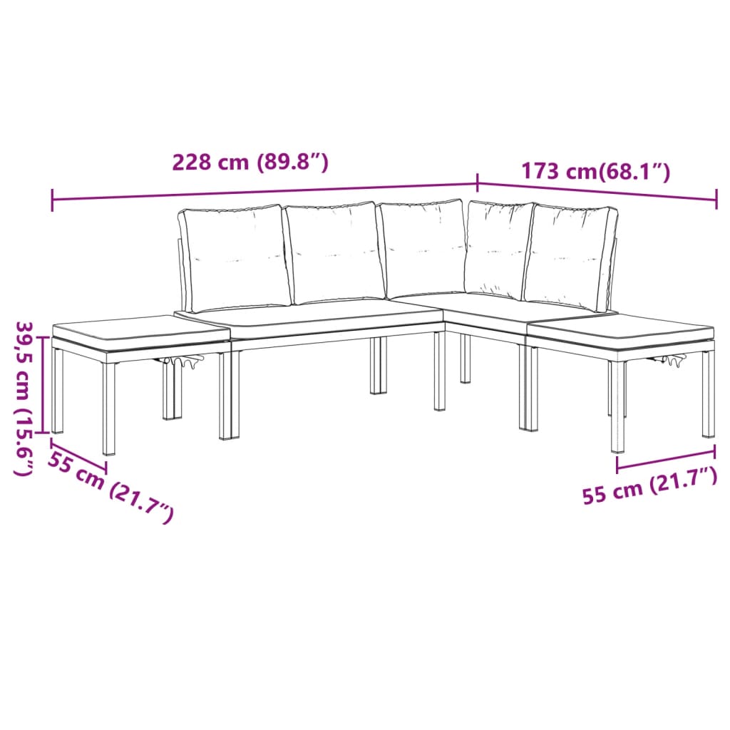 vidaXL 5-Piece Lounge Set with Cushions Powder-Coated Steel Black