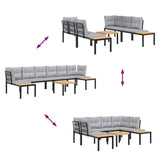 vidaXL 5-delige Loungeset met kussens gepoedercoat staal zwart