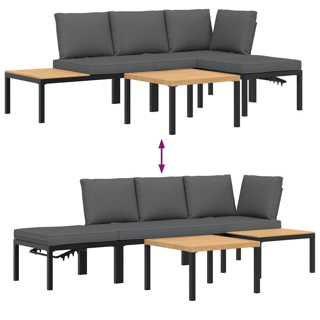 vidaXL 4-delige Loungeset met kussens aluminium zwart