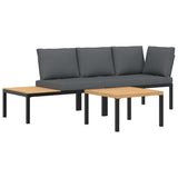 vidaXL 3-delige Loungeset met kussens aluminium zwart