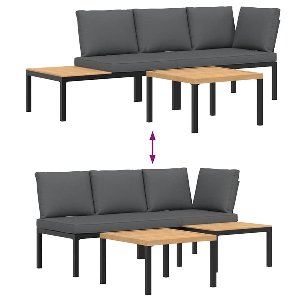 vidaXL 3-delige Loungeset met kussens aluminium zwart