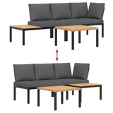 vidaXL 3-delige Loungeset met kussens aluminium zwart