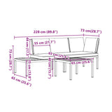 vidaXL 3-delige Loungeset met kussens aluminium zwart