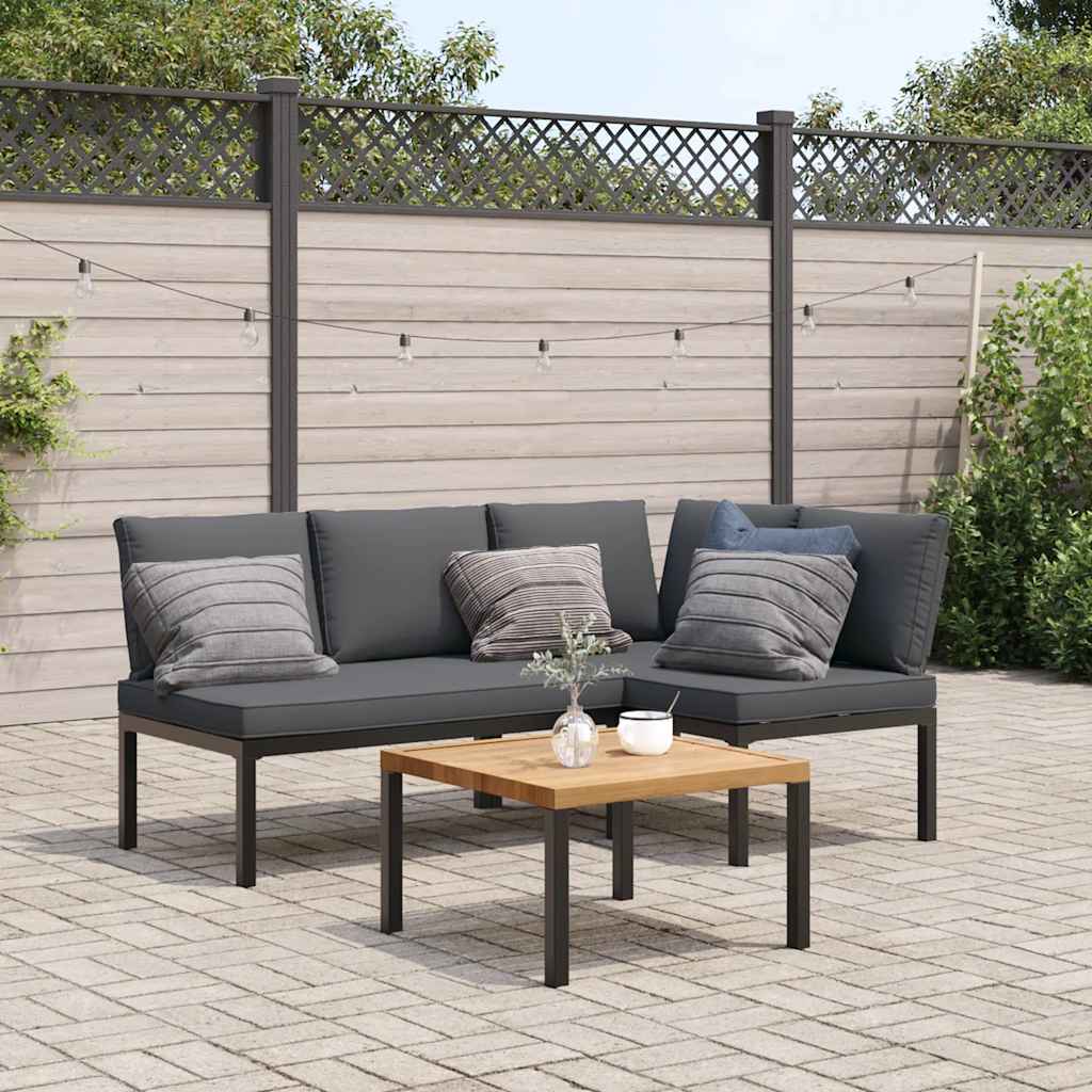 vidaXL 3-Piece Lounge Set with Cushions Aluminium Black