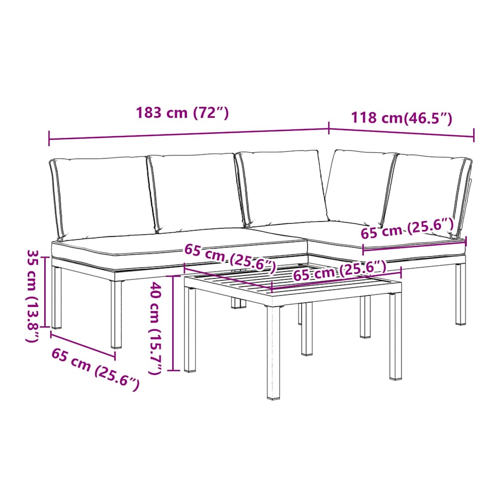 vidaXL 3-Piece Lounge Set with Cushions Aluminium Black