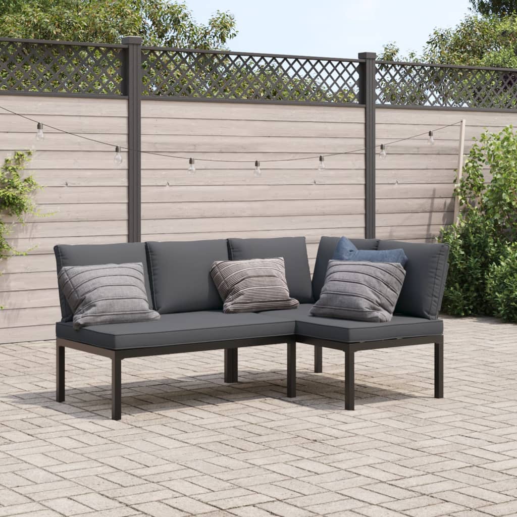 vidaXL 3-Piece Lounge Set with Cushions Aluminium Black