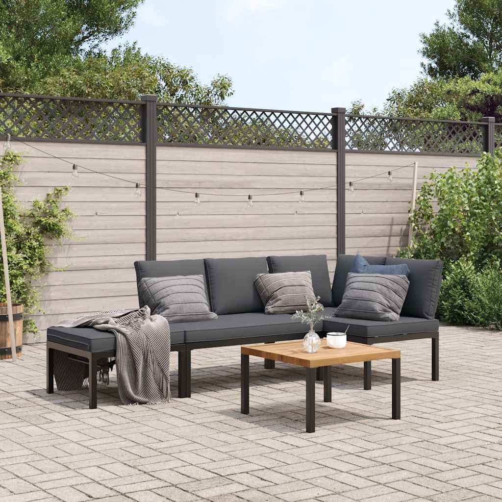 vidaXL 4-Piece Garden Lounge Set with Cushions Aluminium Black