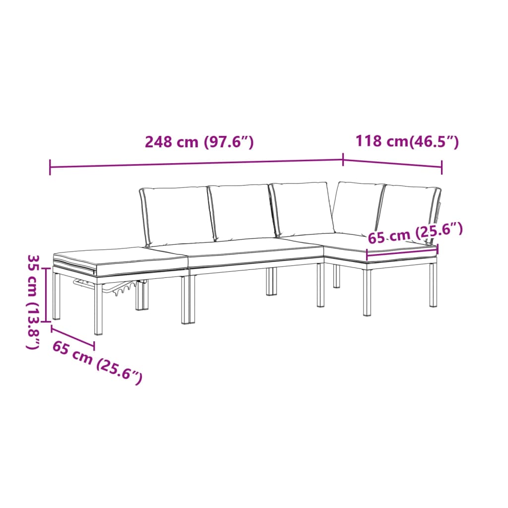 vidaXL 4-Piece Garden Lounge Set with Cushions Aluminium Black