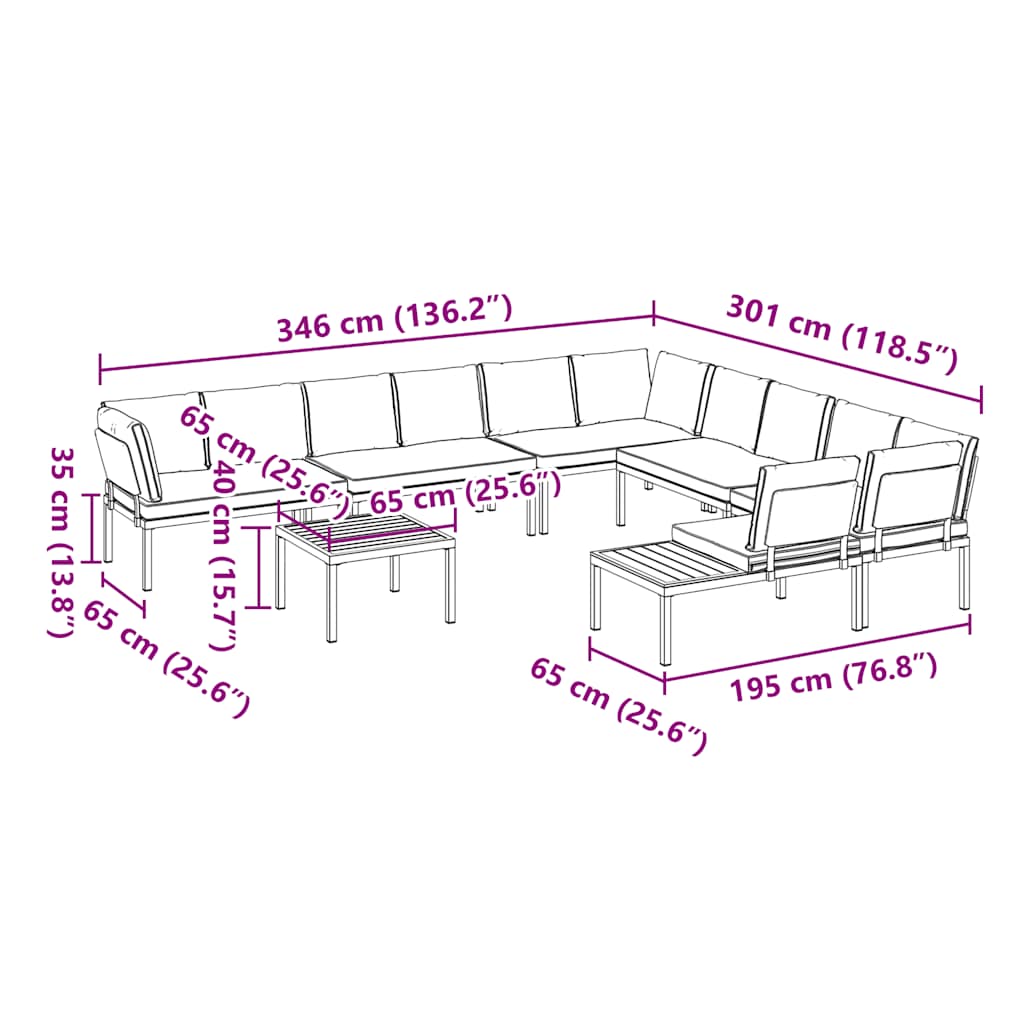 vidaXL 7-delige Loungeset met kussens aluminium zwart