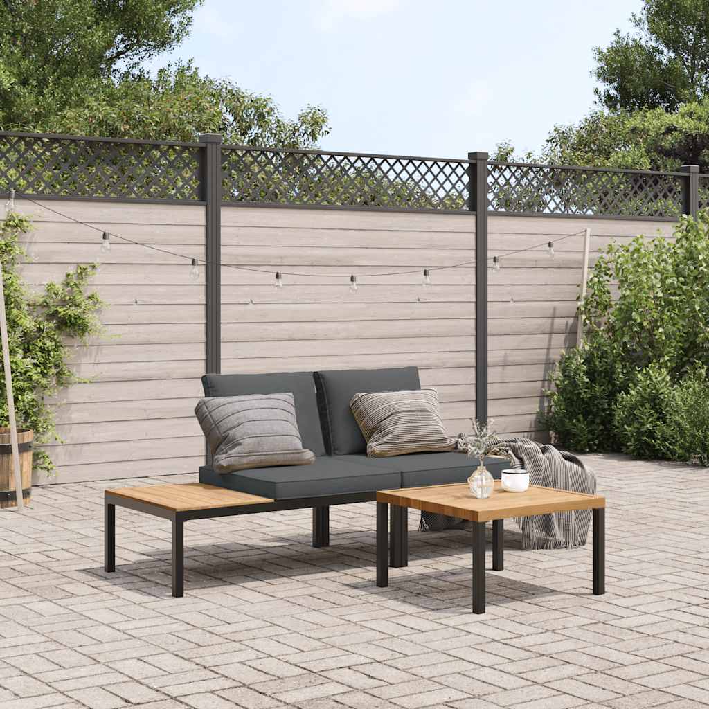 vidaXL 3-delige Loungeset met kussens aluminium zwart