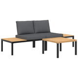vidaXL 3-delige Loungeset met kussens aluminium zwart