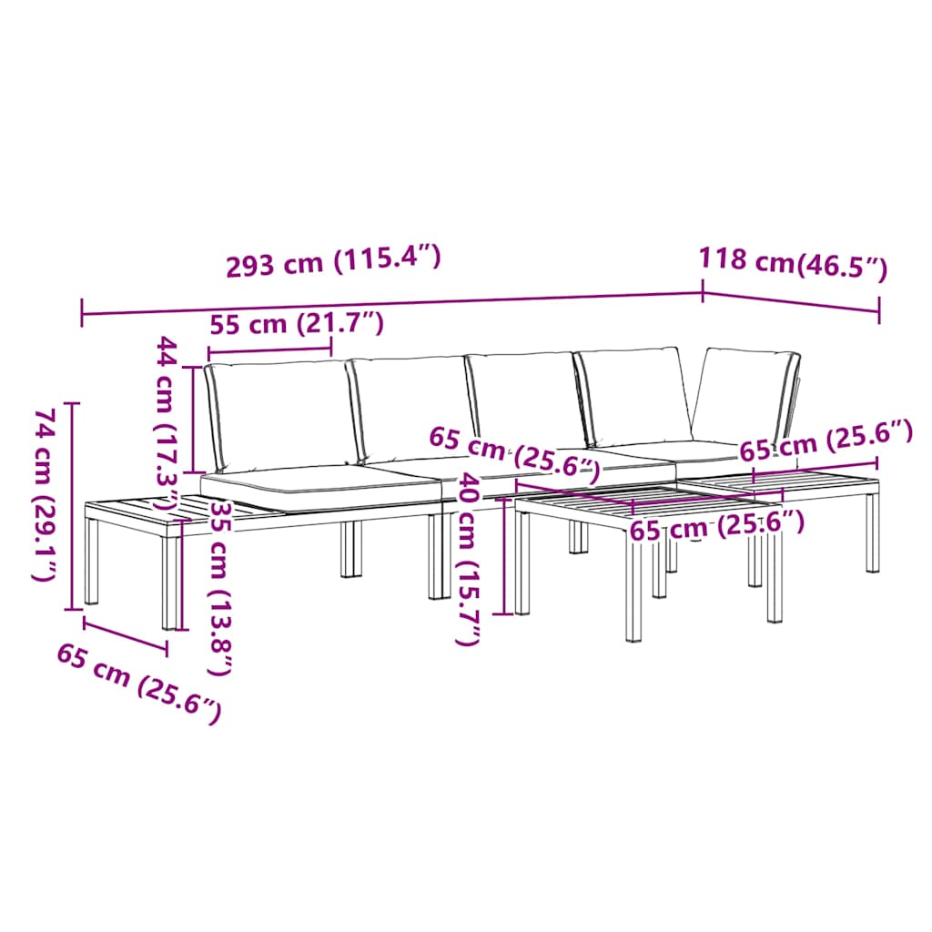 vidaXL 4-delige Loungeset met kussens aluminium zwart